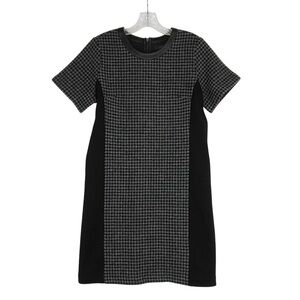 J.CREW Mixed Houndstooth Wool Tweed Leather-Trim Shift Dress Women's Size 8